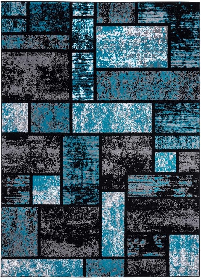 LUXE WEAVERS Modern Geometric Squares Turquoise 4x5 Area Rug - Image 2