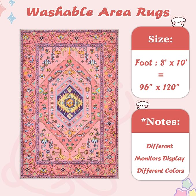 SERISSA Washable Rugs 8x10 Area Rugs, Large Non-Slip Boho Living Room Rug - Image 7