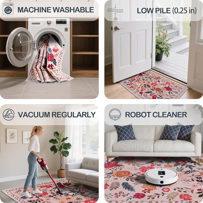 Washable Begie Red 2'6" x 10' Runners - Image 6