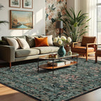 Dark Green Boho 5x7 Area Rugs for Bedroom Aesthetic, Washable Floral Rug for - Image 2