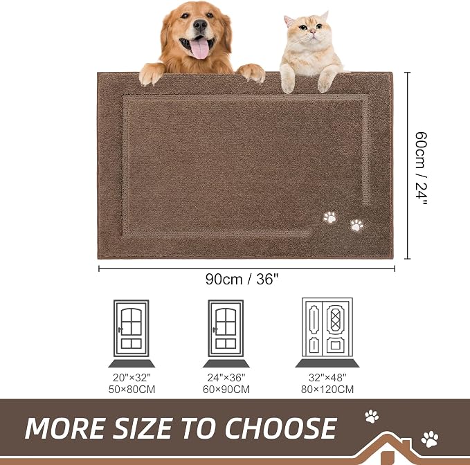 BEQHAUSE Dog Door Mat for Muddy Paws 24"x36" Dirt Trapper Absorbent Doormat Non - Image 2