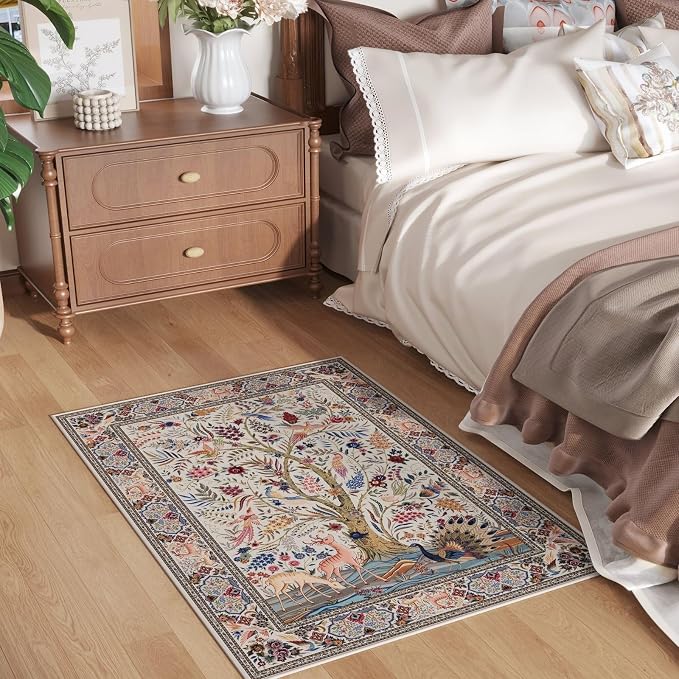 Rugcomf Indoor Door Mat 2x3 Rug Vibrant Tree of Life-Patterned Vintage Machine - Image 4