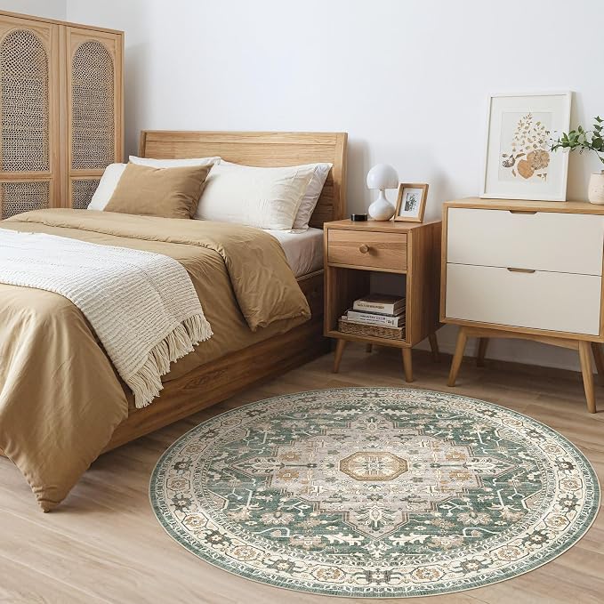 Round Rug Living Room Rugs: 8x8 Washable Boho Neutral Large Circle Soft Indoor - Image 4