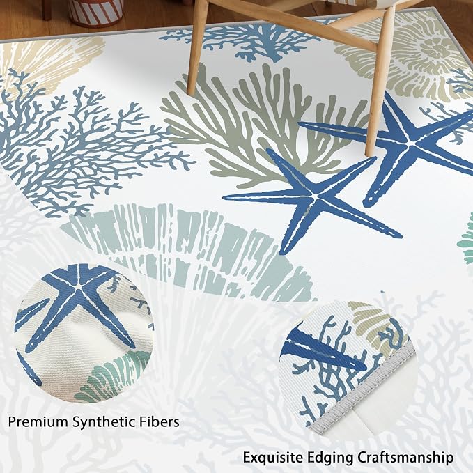Tritard Coastal Area Rugs Nautical Beach Themed Non-Slip Machine Washable Rugs - Image 3