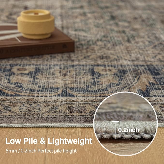 Fmfunctex 5x7 Washable Area Rug Neutral Vintage Brown Distressed Non Slip Low - Image 5