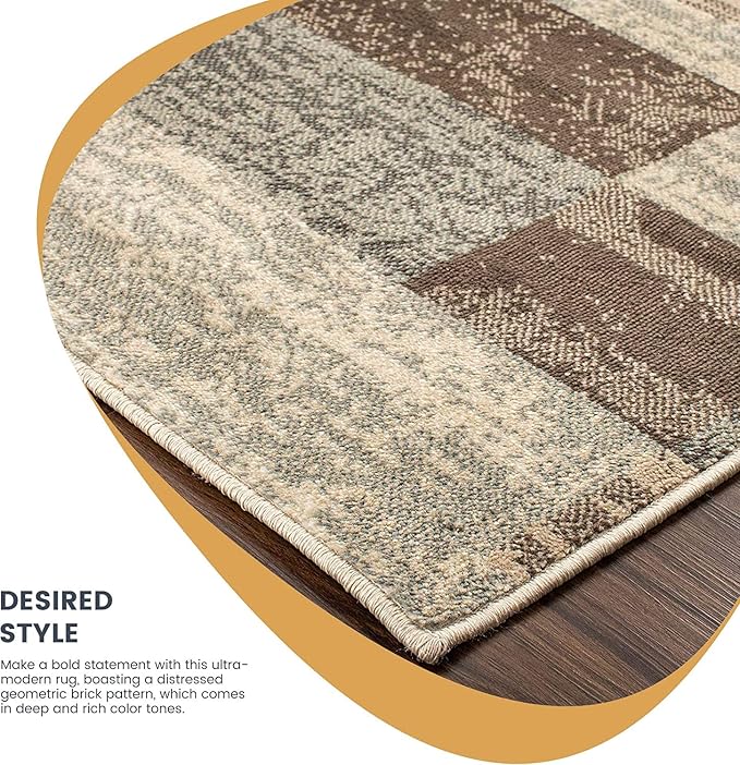 Superior Indoor Runner Rug, Jute Backed, Modern Geometric Patchwork Floor Decor - Image 7