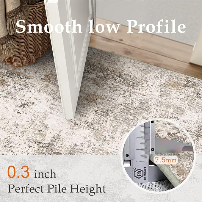 2x12 Washable Runner Rug Brown Grey Abstract Hallway Kitchen Throw Rug Neutral - Image 7