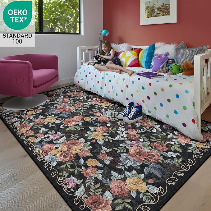 5x8 Machine Washable Area Rug for Living Room, Kids and Pets Friendly for - Image 3