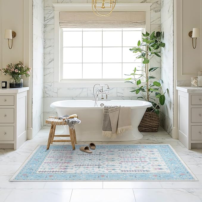 Fame Living Cream Blue Oushak Rug, Area Rugs - Image 9