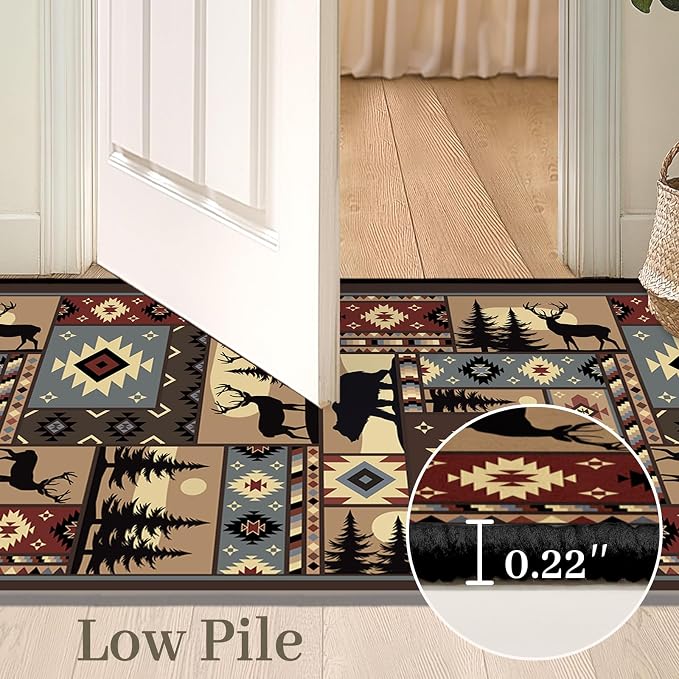 Rustic Cabin Wildlife Entrance 2x3 Rug, Buffalo Plaid Bear Moose Deer Country - Image 4