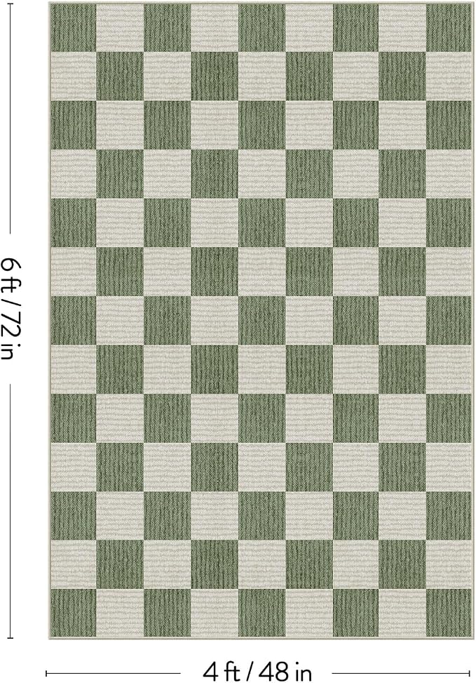 LIVEBOX 4x6 Washable Area Rug Checkered, Non-Slip Small Entryway Rug Green - Image 2