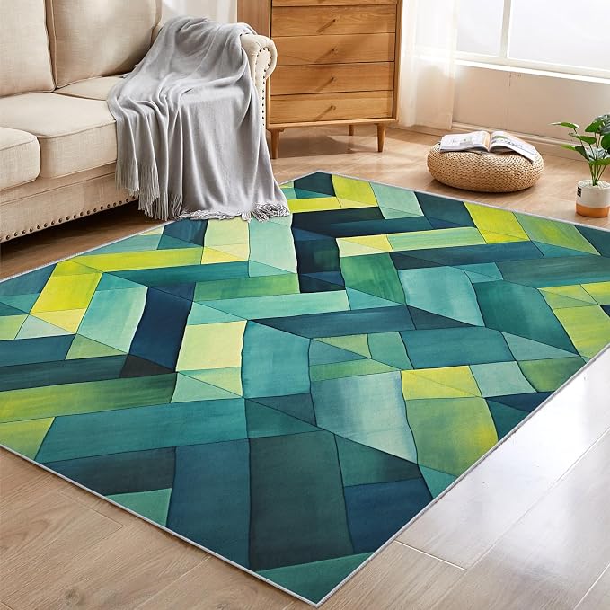 3x5 Geometric Zigzag Rugs for Bedroom Decor, Washable Green Chevron Pattern by Unknown