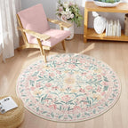 Wonnitar Pink Floral Round Rugs 5ft, Soft Circle Rug Non Slip Washable Round - Image 7