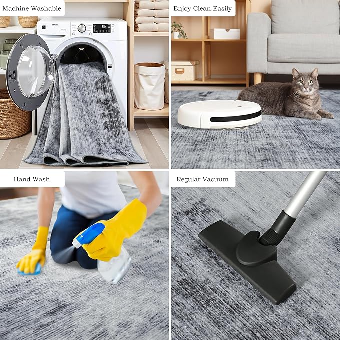 Toneed Abstract Area Rug 5x7 Modern Washable Rug Soft Non Slip Rug Low Pile - Image 7