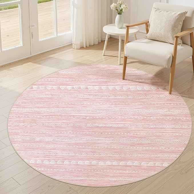 Nakagishi Round Rug Kitchen Washable Rugs: 5x5 Non-Slip Boho Soft Modern Stain by NakagishiAreaRug