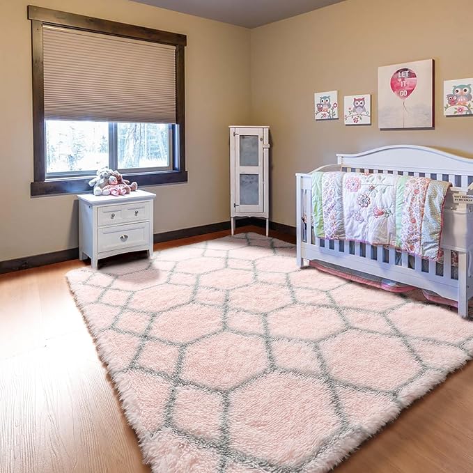 ONASAR Area Rugs for Bedroom Living Room, Washable 4x6 Fluffy Pink and Grey - Image 7