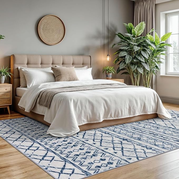 KUTA Moroccan 8x10 Rugs for Living Room Blue White, Washable Boho Area Rug - Image 2