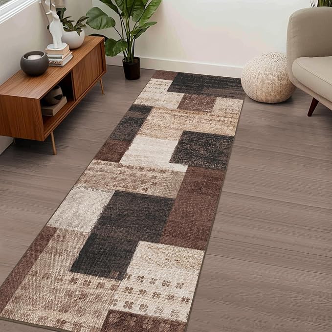 Modern Geometric Patchwork Indoor Runner Rug - Image 3