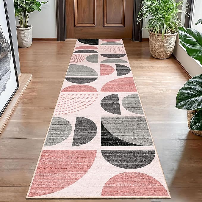 MUJOO Pink Runner Rug Washable, Boho 2x8 Area Rugs - Image 2