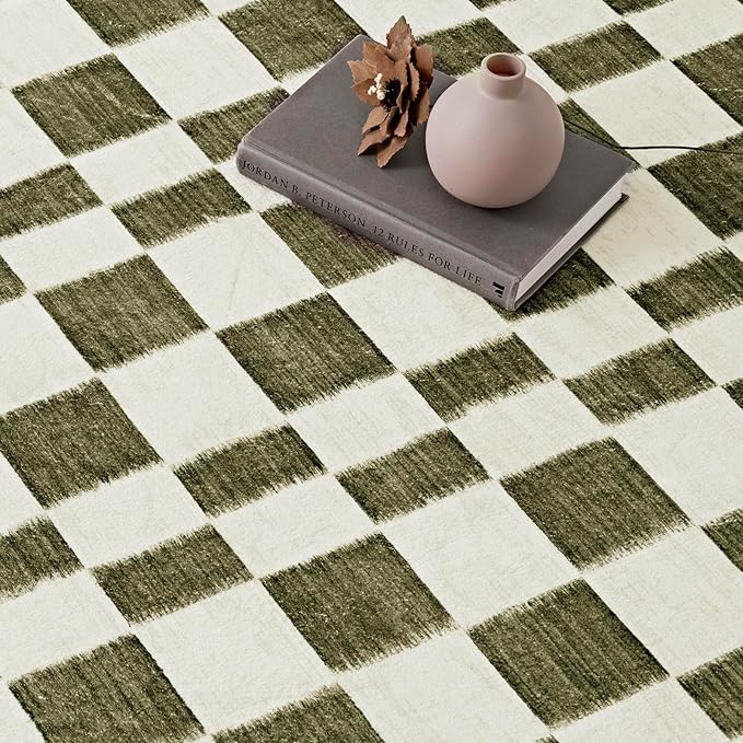 EVERGRACE Checkered Plaid Area Rug 9x12, Soft Faux Wool Rugs Washable Anti Slip - Image 5