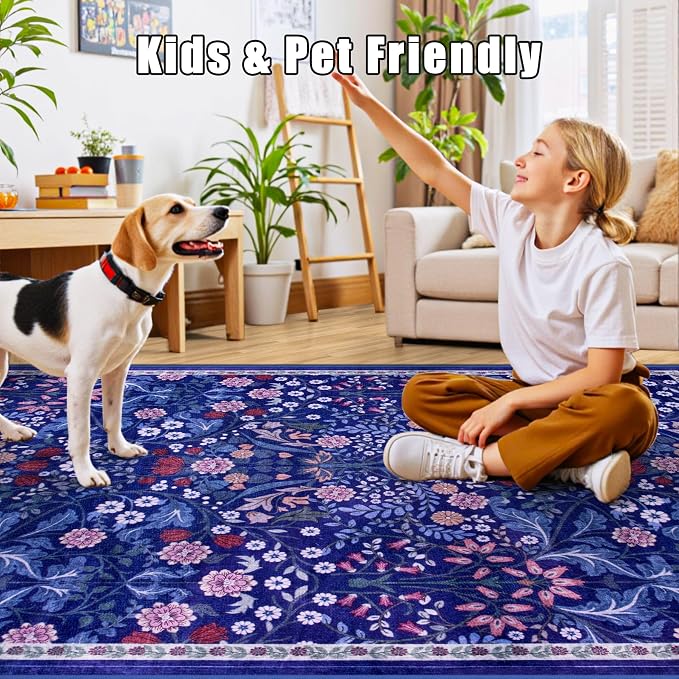 10x12 Area Rugs for Living Room: Floral Washable Rug Vintage Large Soft Boho - Image 7