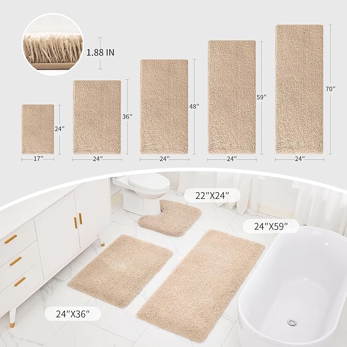 Beige Toilet Rug 22x24 Non Slip Fluffy Toilet Floor Mat U Shaped Washable - Image 2