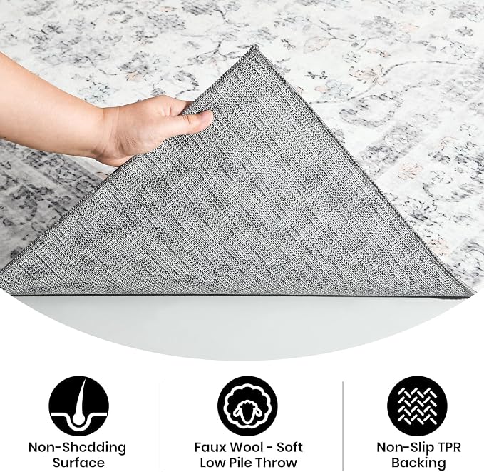Area Rug - 9x12 Large Dining Room Rug Soft Living Room Mat, Vintage Washable - Image 5