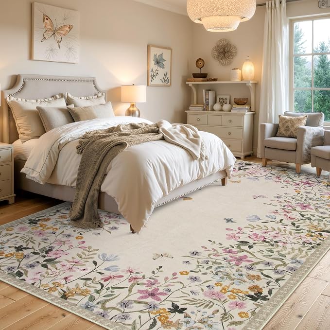 Wonnitar Washable 6x9 Area Rugs, Large Living Room Rug, Non-Slip Soft Floral - Image 2
