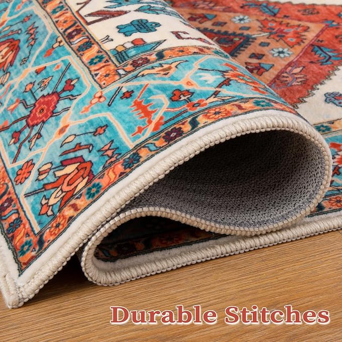 SERISSA 4x6 Boho Bedroom Rug, Washable Non Slip Vintage Orange Area Rugs - Image 8
