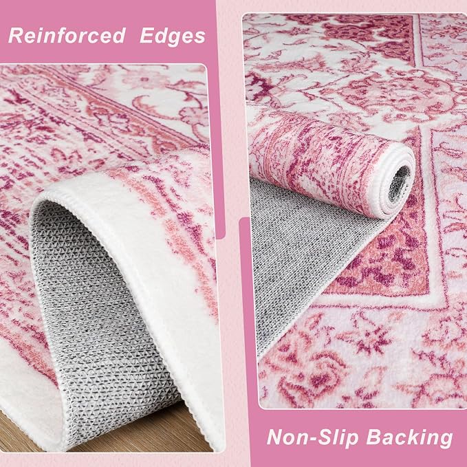 Bright Pink Area Rug for Girls Bedroom, 3x5 Soft Washable Rugs - Image 4