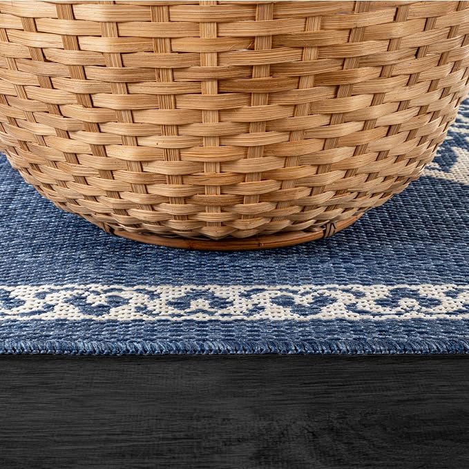 CAMILSON Outdoor Rug 6x9 Medallion Blue Modern Area Rugs - Image 8