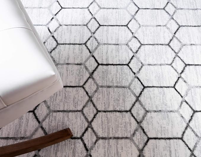 Rugs.com Lattice Trellis Collection Rug – 10' x 14' White Low-Pile Rug Perfect - Image 6