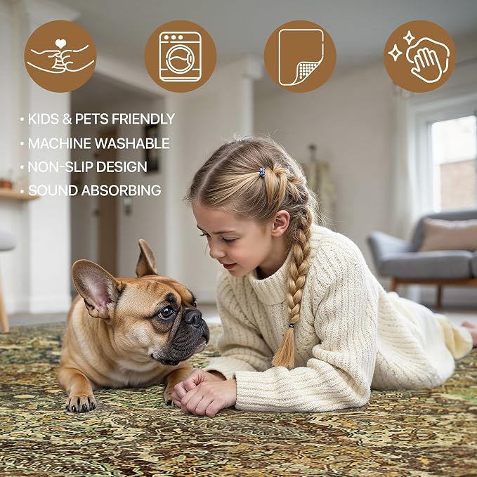 GENIMO 3x5 Area Rugs for Living Room, Machine Washable Non Slip Vintage Rugs - Image 5