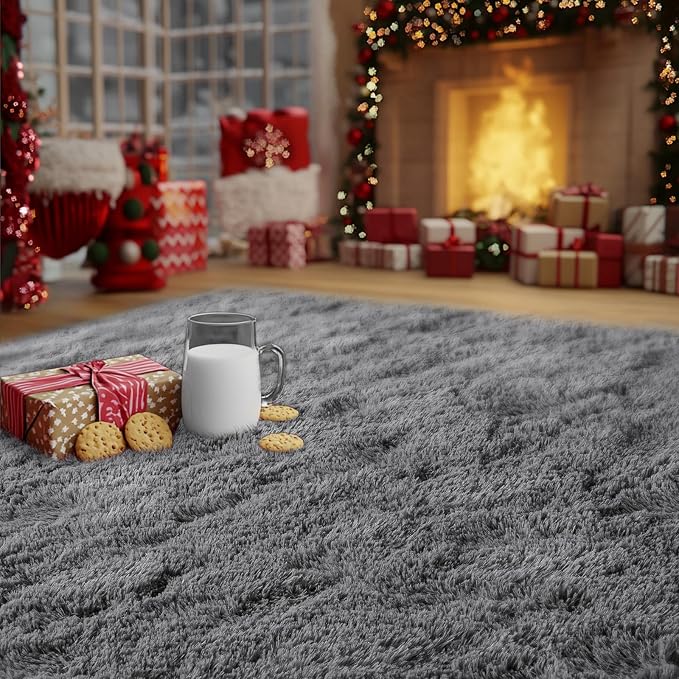 Dark Gray Fluffy Rug Plush Carpet - Image 8