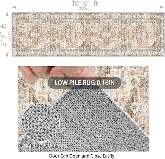 Enkor Runner Rugs for Hallway, 2.6x10.5 Washable Soft Non Slip Floor Rugs for - Image 2