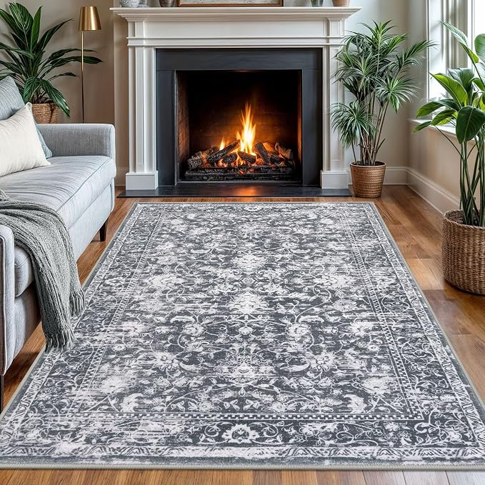 KILOCOCO Area Rug 4x6 Entryway Rug Washable Printed Vintage Floral Rubber by Kilococo
