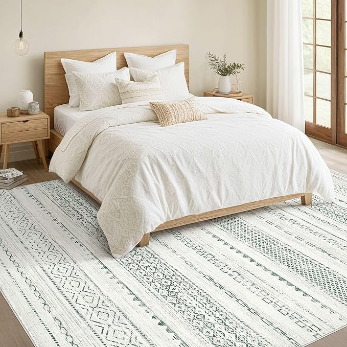 Nakagishi Green Rug Living Room Rugs: 9x12 Washable Boho Large Neutral Soft - Image 5