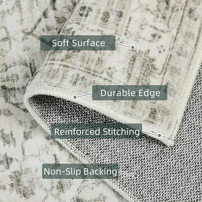 Deerly Washable Area Rugs 5x7 Cream Rug - Image 4
