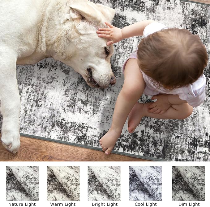 Modern Abstract Entryway Rug Indoor 2x3 Washable Non-Slip Soft Black Grey Small - Image 7