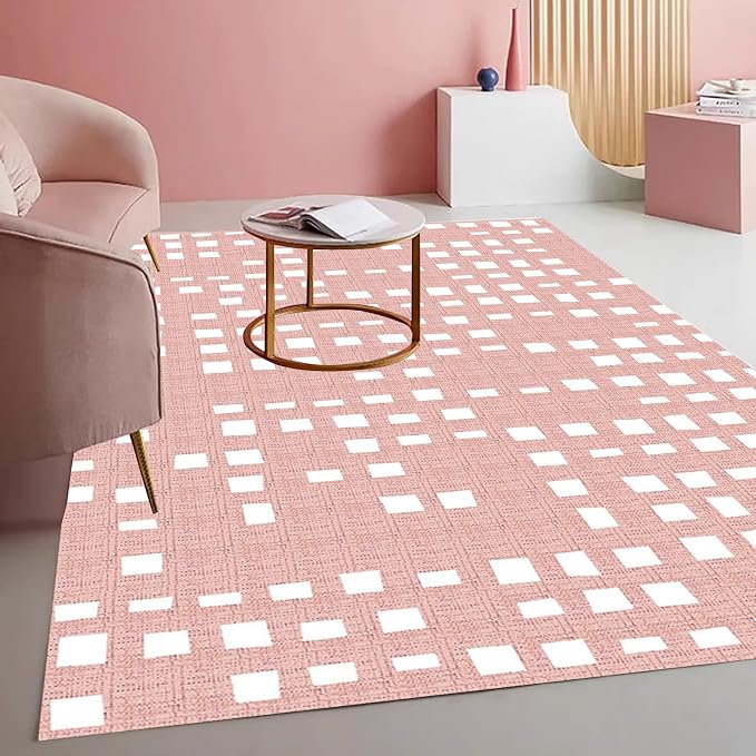 Boho Chic White and Pink Geometric Texture Rug by Mamatong