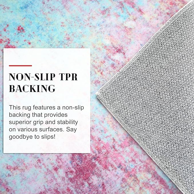 Modern Abstract 2x3 Girls Room Rug, Machine Washable Blush Pink Sky Blue Small - Image 8