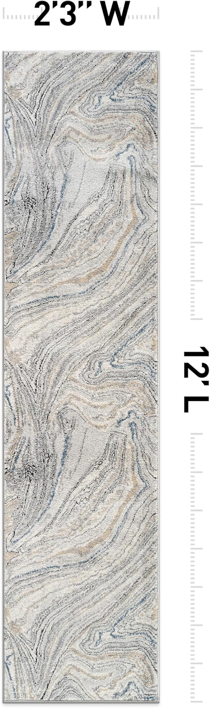 Rugshop Marble Swirl Distressed Gray Area Rug 2' 3" x 12' Runner Ideal - Image 2