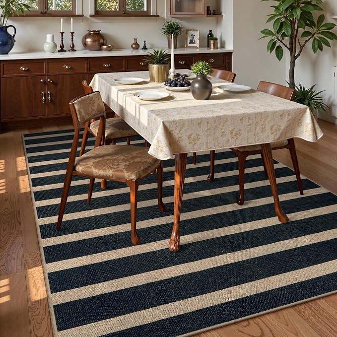 Lahome Striped Easy Jute Area Rug 6x9, Outdoor Patio Rug Neutral Black Carpet - Image 2
