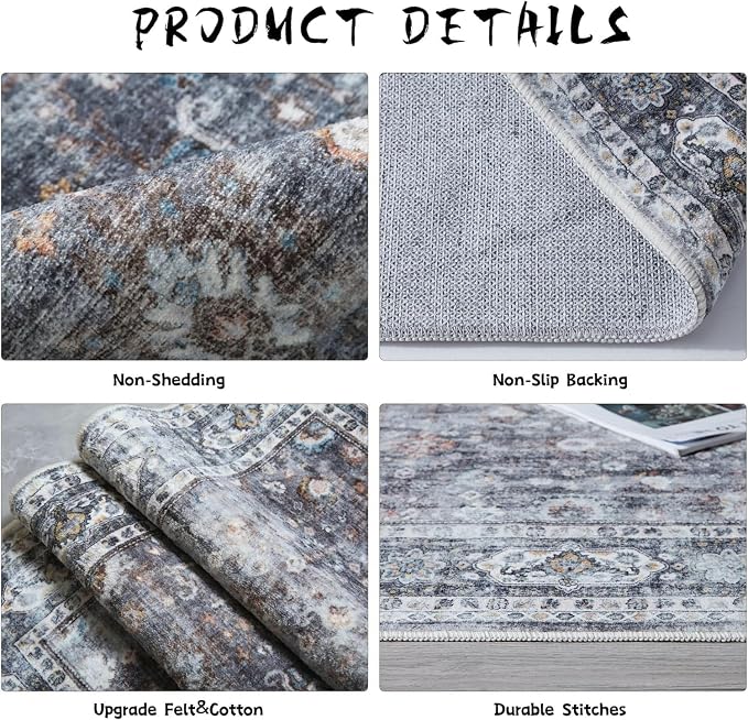 Rugcomf Bedroom Rug 3x5 Rug Washable Area Rug Non Slip Low Pile Small Carpet - Image 6