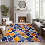 Moroccan Rugs for Living Room -Moroccan Trellis Rug, 3x5 ft, Colorful Geometric by Phtbz