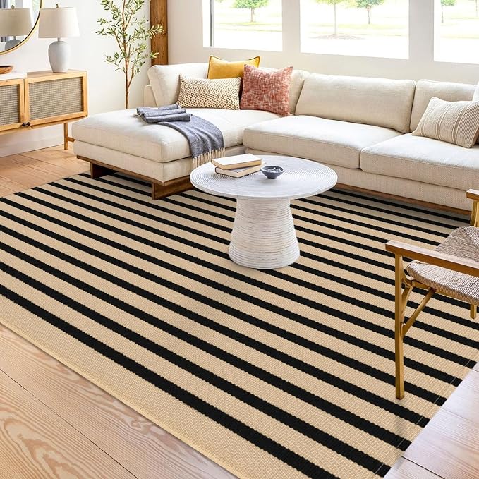 KOZYFLY 5x7 Ft Area Rug Striped Outdoor Rug Brown and Black Washable Indoor - Image 7
