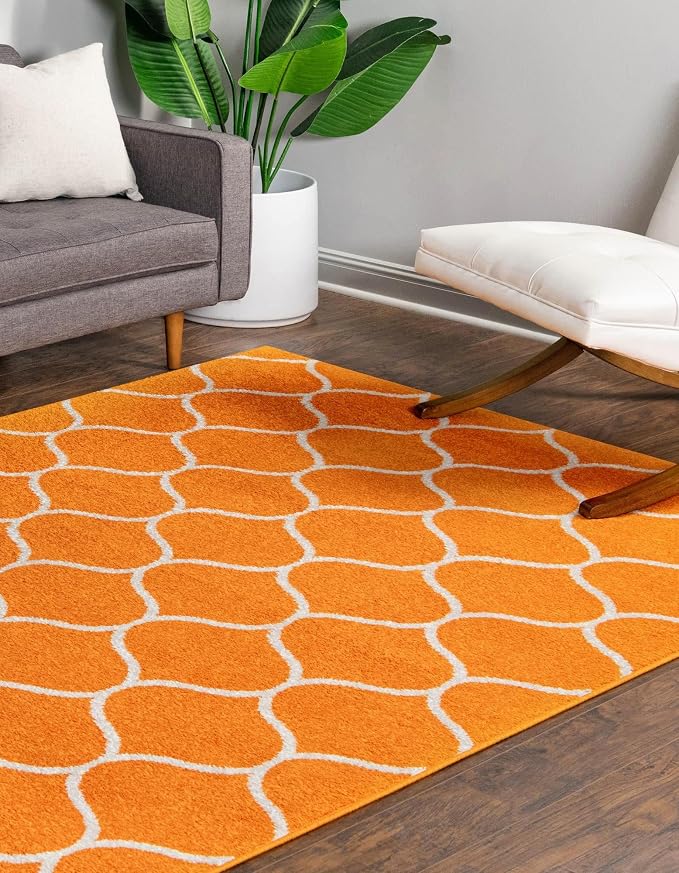 Rugs.com Lattice Frieze Collection Rug – 8' x 10' Orange Medium Rug Perfect - Image 2