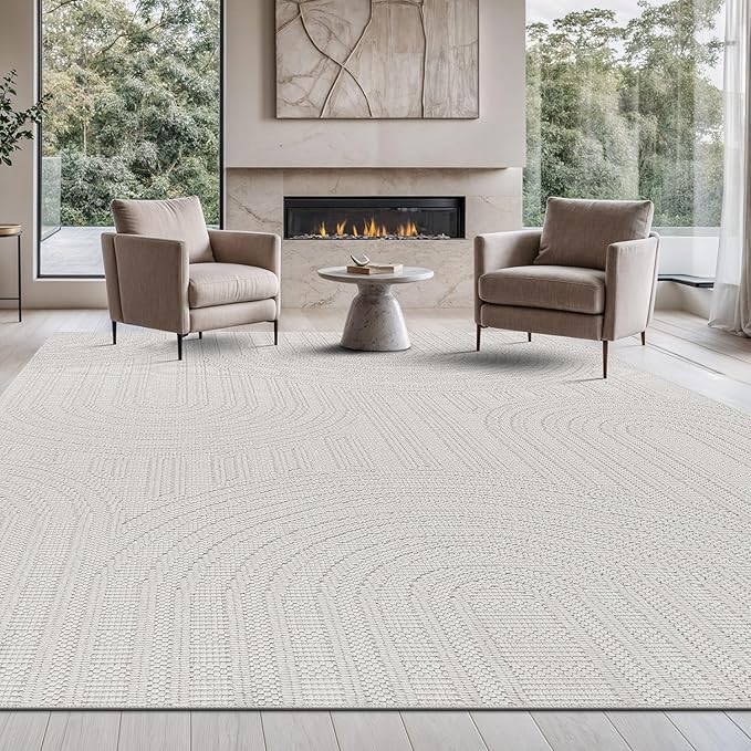 Beverly Rug Micro Loop Area Rug White 8x10 Modern Luxury Soft Circle Geometric by BeverlyRug