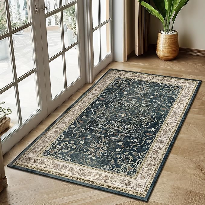 Washable Throw Rugs for Entryway, 4x6 Dark Rug - Image 3