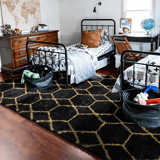 ONASAR 7x9 Area Rugs for Living Room Bedroom, Washable Large Boho Fluffy Black - Image 8